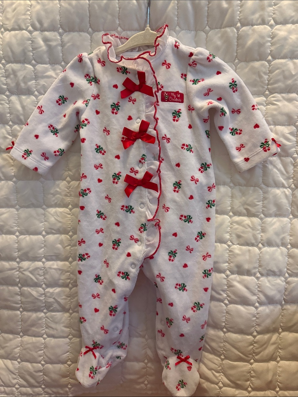 Little Me White Holiday Bow Footed One-Piece